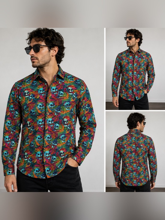 Luchiano Visconti Other - Luchiano Visconti Skull Print Button Down Shirt Small Colorful Cotton